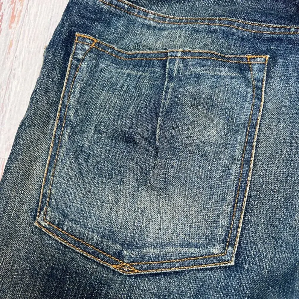 Ben Taverniti Unravel Project Straight Jeans Blue Distressed Button Fly 35x36